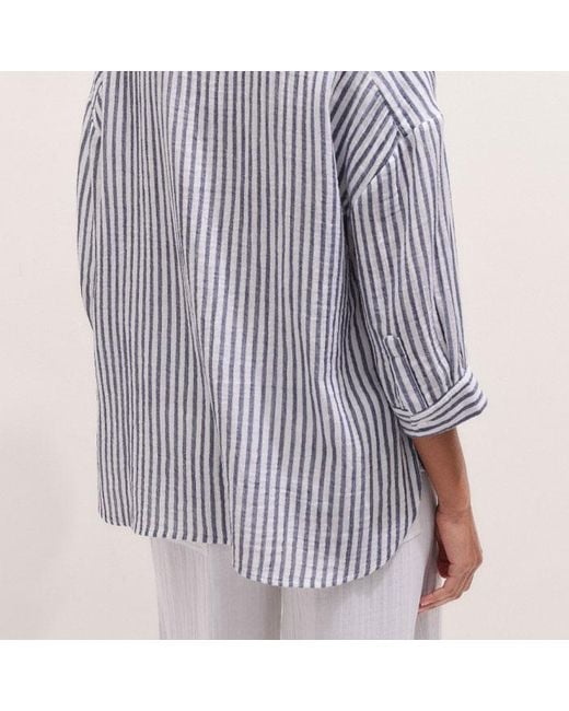 ME+EM Gray Cheesecloth Relaxed Striped Shirt