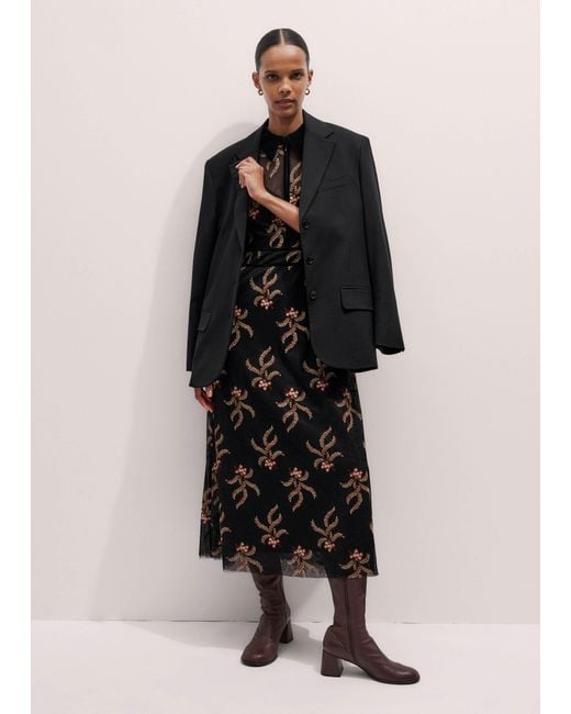 ME+EM Black Autumn Floral Embroidery Maxi Dress + Slip/Multi