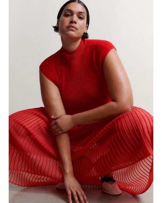 ME+EM Red Sheer Panelled Evening Knit Maxi Dress