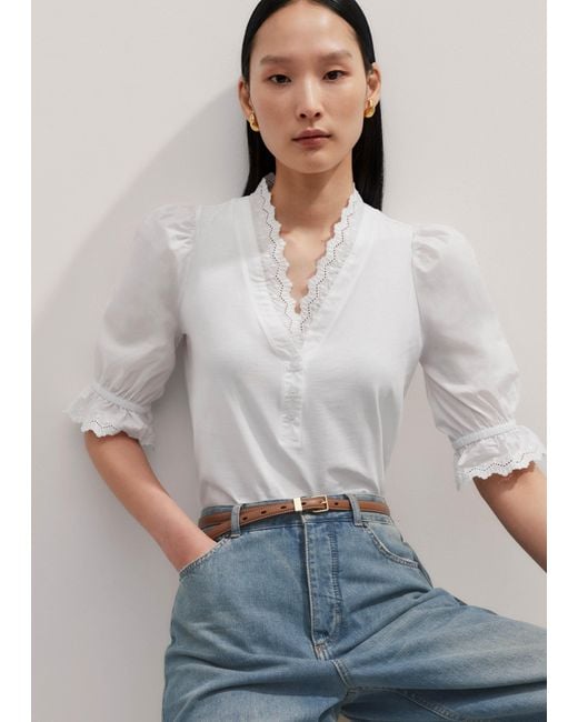 ME+EM Gray Embroidered Edge Layering Blouse