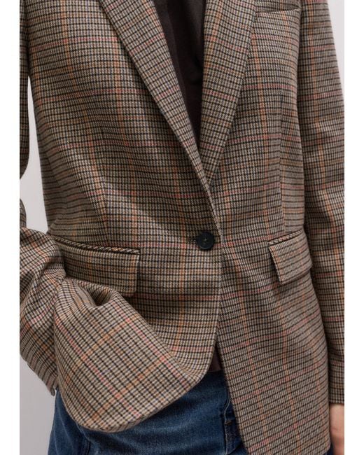 ME+EM Brown Check Sharp Shoulder Blazer