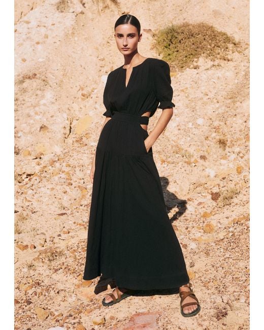 ME+EM Black Cheesecloth Cut Out Full-Length Dress