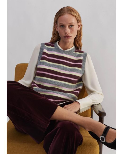 ME+EM Purple Brushed Cashmere Stripe Sweater Vest