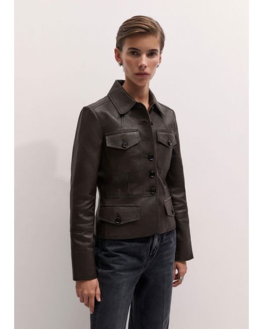 ME+EM Black Washed Leather Utility Jacket