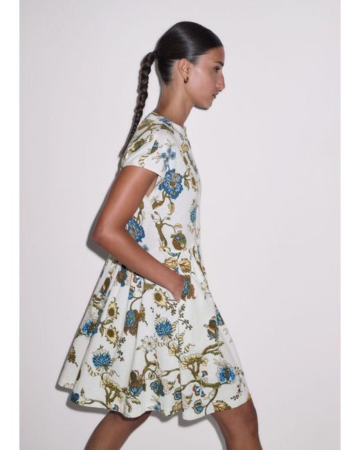 ME+EM White Jacobean Garden Print Short Tiered Swing Dress