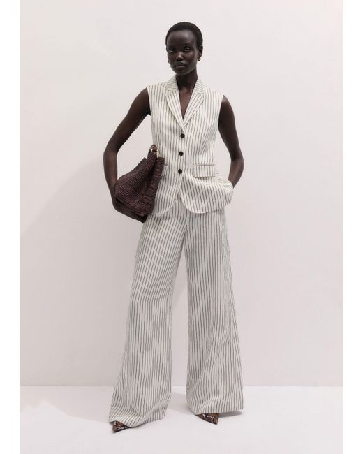 ME+EM Gray High Waist Wide-Leg Trouser Ivory-Cinnamon