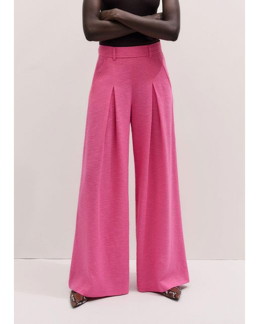 ME+EM Pink Textured Pleat Front Superwide Trouser