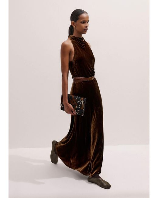 ME+EM Natural Silk Blend Velvet Draped Full Length Dress