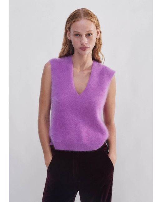 ME+EM Purple Brushed Cashmere V-Neck Crop Vest