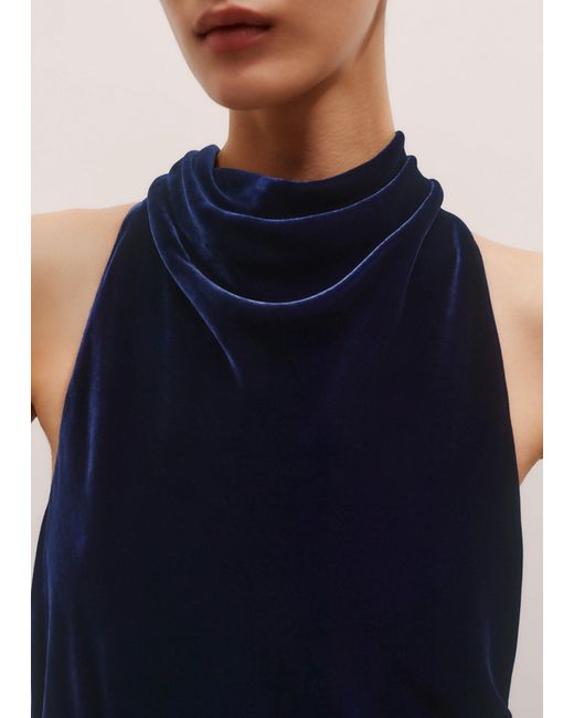 ME+EM Blue Silk Blend Velvet Dropped Neckline Jumpsuit
