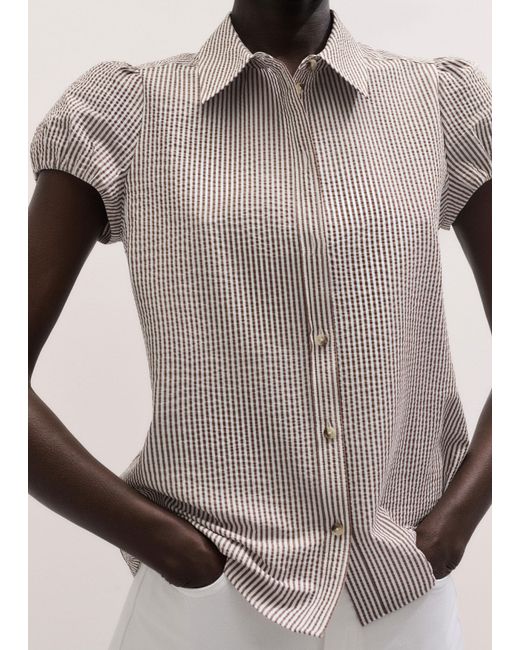 ME+EM Gray Seersucker Stripe Blouse