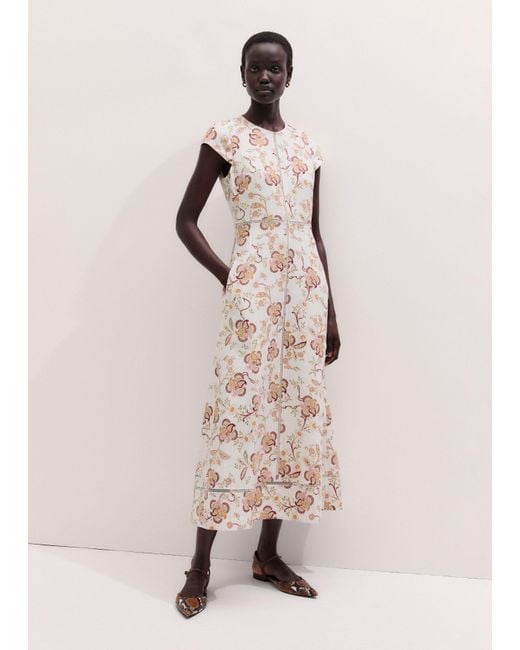 ME+EM Natural Creaseless Linen Ornate Floral Paisley Print Maxi Dress Light Cream-Multi