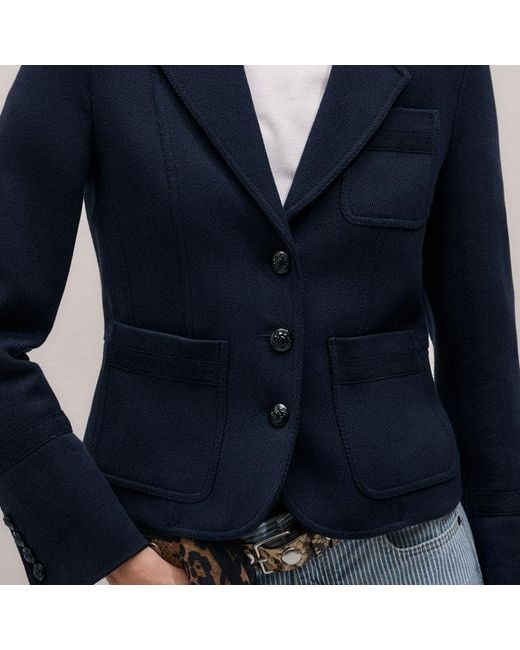 ME+EM Blue Herringbone Crop Jacket