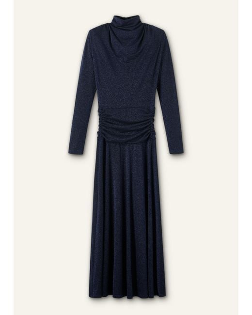 ME+EM Blue Metallic Draped Cowl Neck Maxi Dress