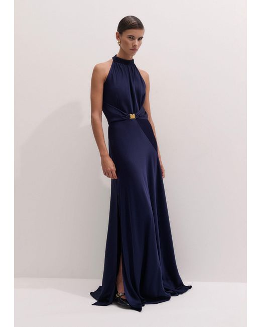 ME+EM Blue Beautifully Draped Full Length Dress