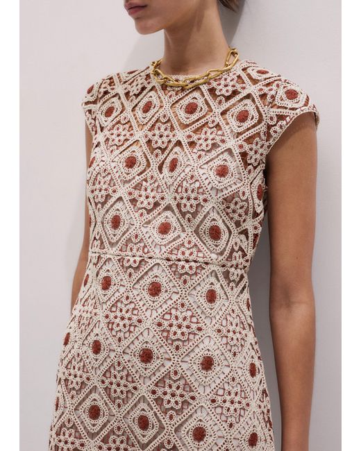 ME+EM Pink Graphic Cotton Lace Slim Maxi Dress Rosewood-Cream