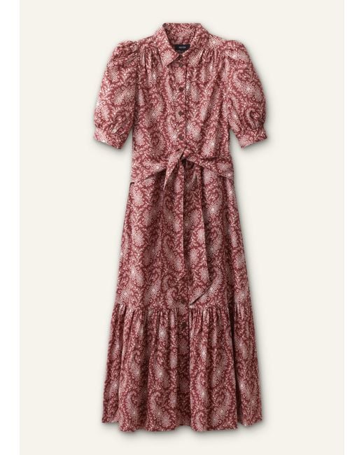 ME+EM Pink Cotton Dotted Floral Paisley Midi Shirt Dress + Belt