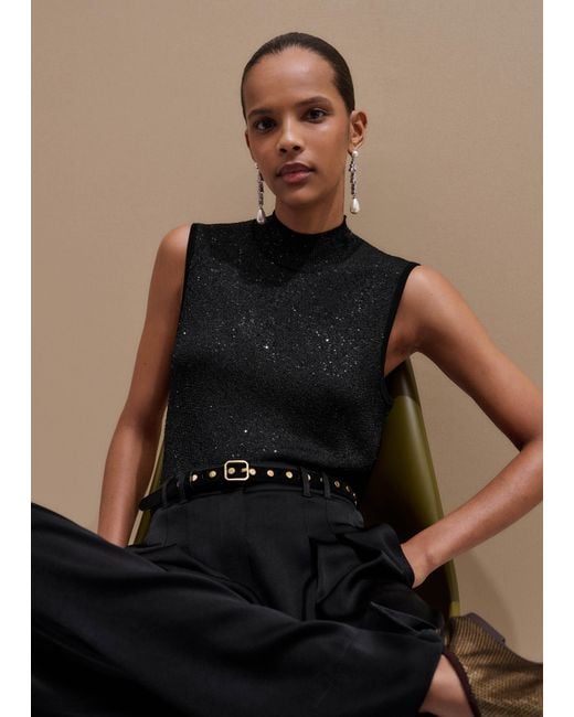 ME+EM Black Sequin High Neck Knit Vest