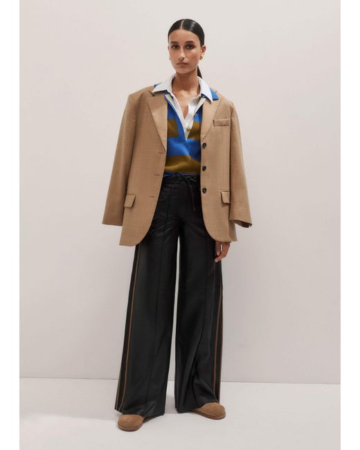 ME+EM Black Leather Sporty Wide-Leg Track Pant