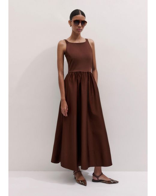 ME+EM Brown Boat Neck Fit And Flare Maxi Dress + Tie