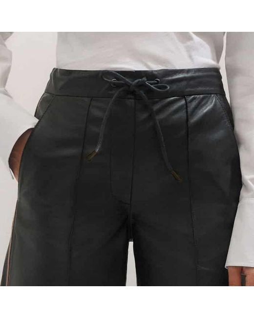 ME+EM Black Leather Sporty Wide-Leg Track Pant