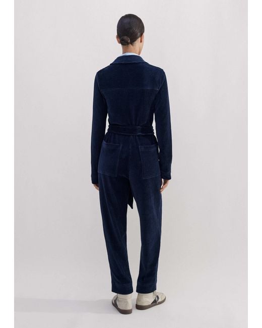 ME+EM Blue Fluid Cord Velour Jumpsuit + Belt