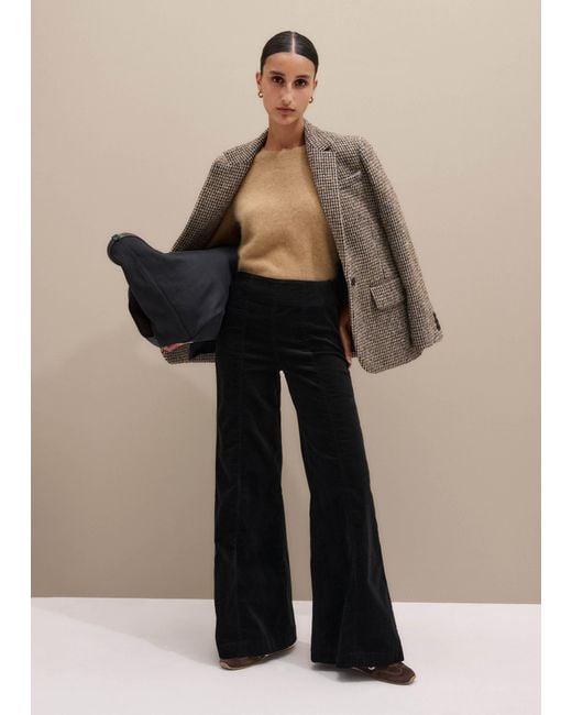 ME+EM Black Short-Length Velvet Cord Travel Palazzo Pant