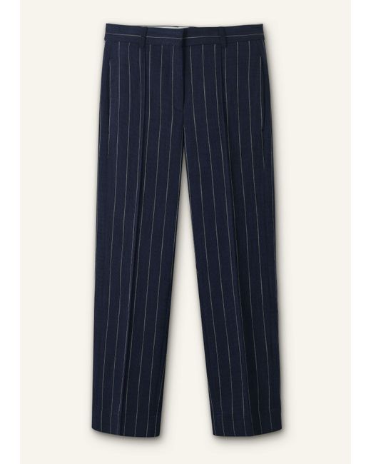 ME+EM Blue Textured Pinstripe Slim Crop Trouser