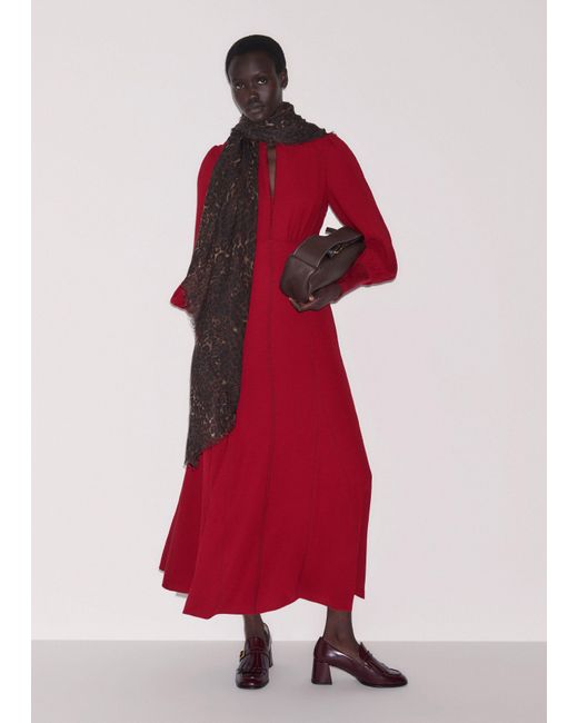 ME+EM Red Crepe Statement Sleeve Maxi Dress