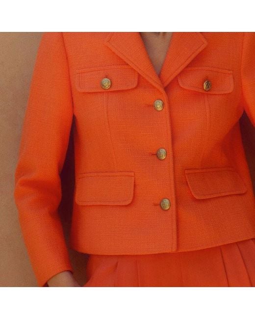 ME+EM Orange Pop Tweed Bracelet Sleeve Jacket