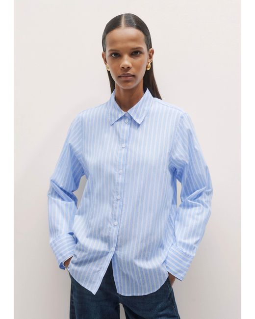 ME+EM Blue Cotton Voile Relaxed Forever Stripe Shirt