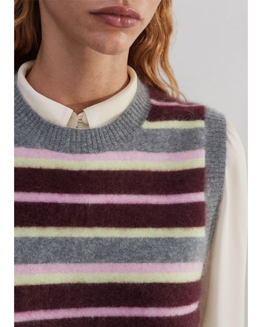ME+EM Purple Brushed Cashmere Stripe Sweater Vest