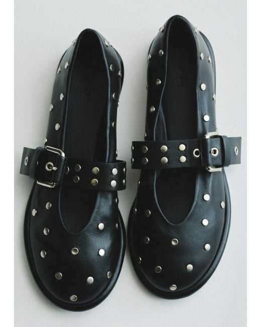 ME+EM Black Stud Ballerina Flat