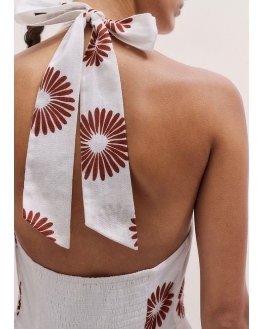 ME+EM White Cotton Modern Daisy Print Full Length Dress Soft-Cinnamon