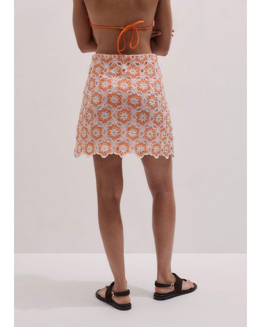 ME+EM Pink Floral Crochet Beach Mini Skirt + Slip Sunny-Multi