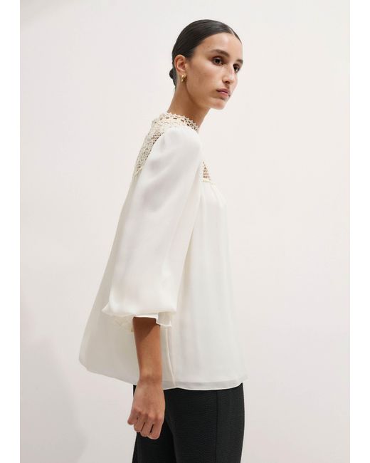ME+EM Natural Silk + Lace Long Sleeve Blouse