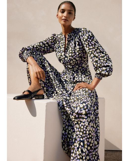 ME+EM Blue Spring Garden Print Maxi Dress + Belt