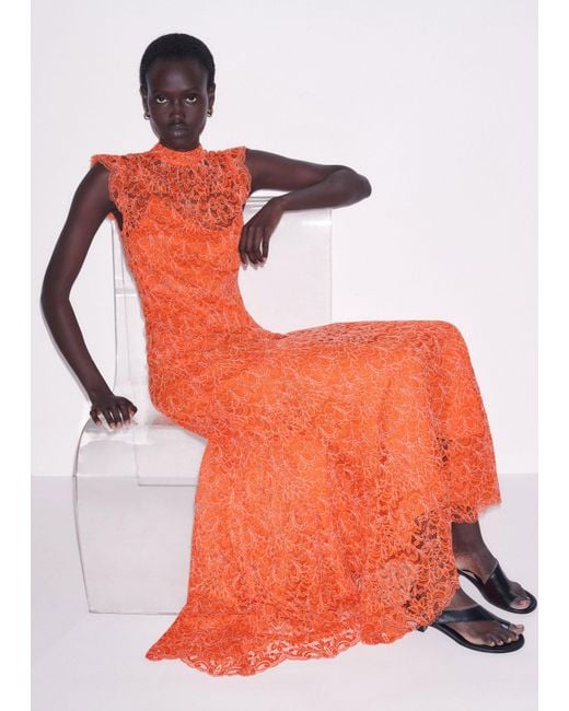 ME+EM Orange Two Tone Lace Fit & Flare Full Length Dress + Slip