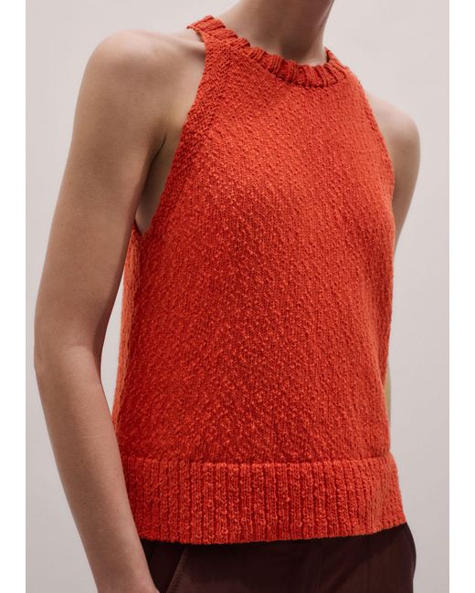 ME+EM Red Cotton Bouclé Halterneck Vest