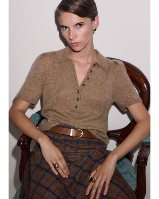 ME+EM Brown Merino Cashmere Silk Pouf Sleeve Knit Tee
