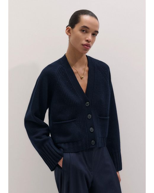 ME+EM Blue Merino Cashmere V Neck Relaxed Cardigan