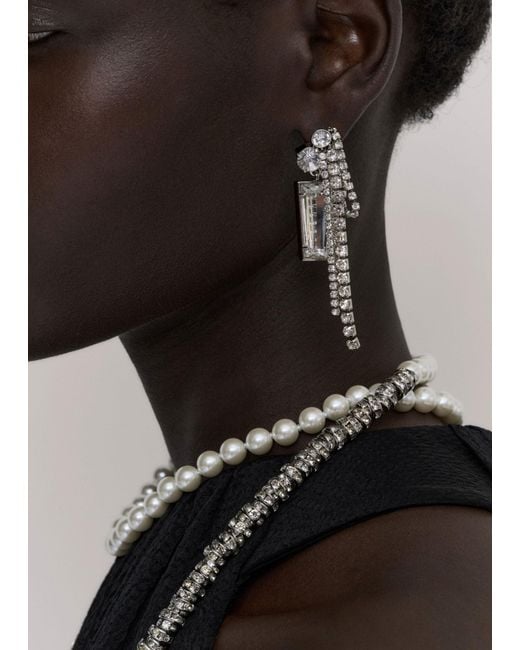ME+EM White Transformative Pearl And Diamante Longline Necklace Off