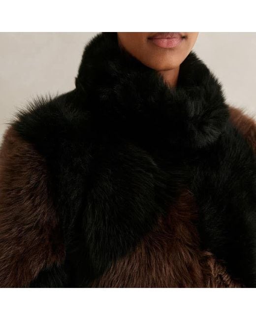 ME+EM Black Statement Shearling Patchwork Coat/Chocolate