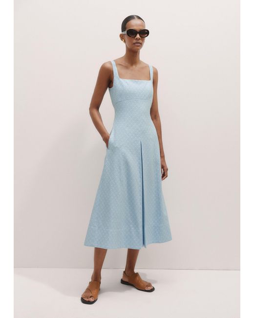 ME+EM Blue Italian Jacquard Fit And Flare Midi Dress