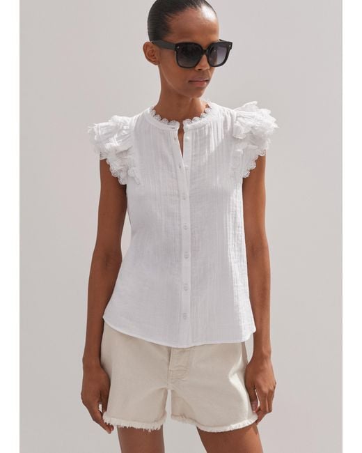 ME+EM Natural Cheesecloth Ruffle Sleeveless Blouse