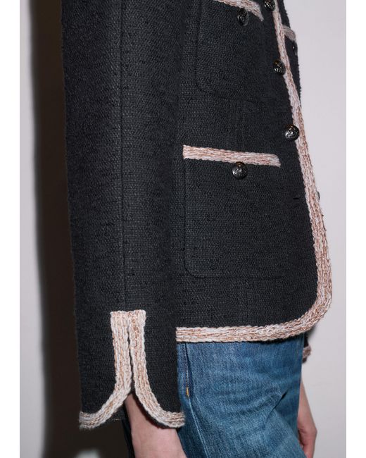 ME+EM Black Straight Fit Jacket With Statement Trims
