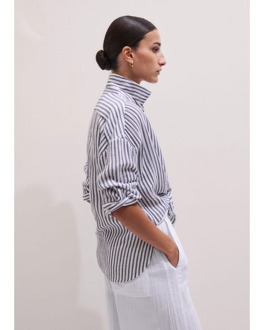 ME+EM Gray Cheesecloth Relaxed Striped Shirt
