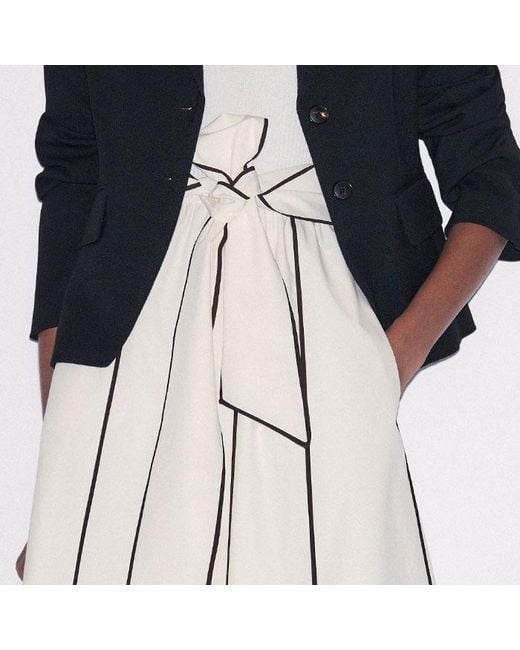 ME+EM Multicolor Mixed Media Fit And Flare Midi Dress + Belt Light Cream