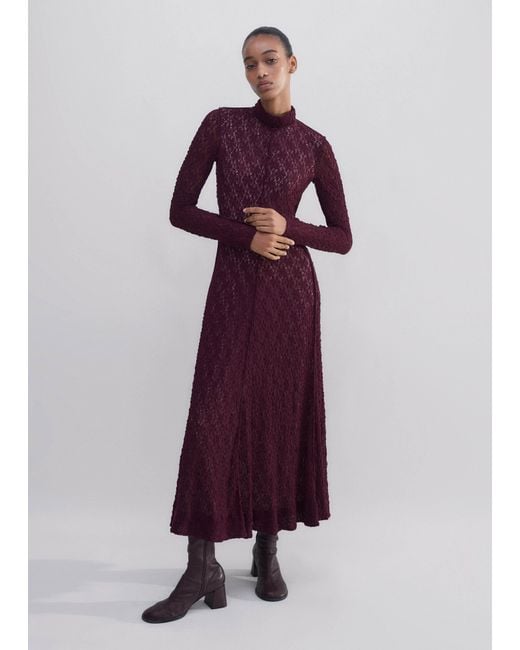ME+EM Purple Lace Jersey Long Sleeve Maxi Dress