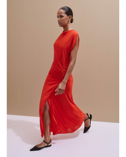 ME+EM Red Fluid Crepe Curved Sleeve Maxi Dress